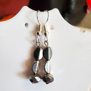 Silver Tone Hook Metal and Czech Glass Dangle Earrings Tony Alexander Jewelry